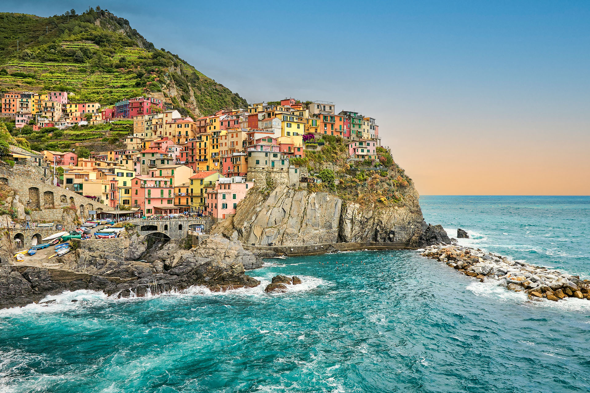 Sunset view of La Spezia, Italy coastline