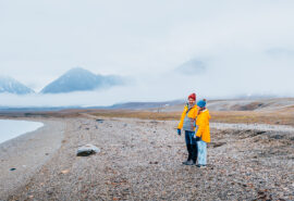 Svalbard guests on Arctic beach ashore Valiente