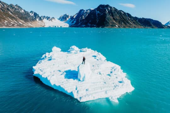 Svalbard valiente guest standing on floating Arctic ice