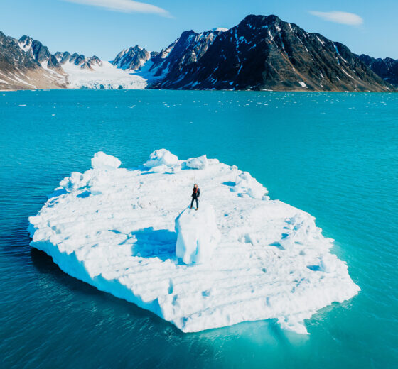 Svalbard valiente guest standing on floating Arctic ice