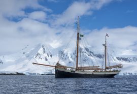 Tecla anchored close to Port Lockroy, Antarctica