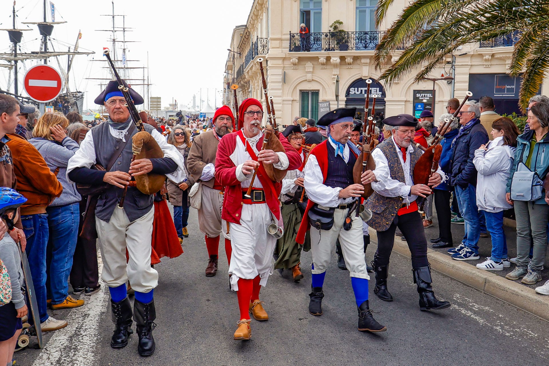 Traditional music procession at the escale à sète festival, France