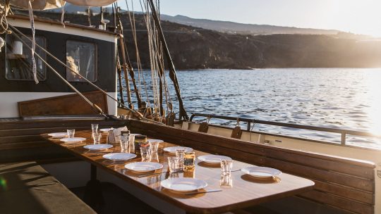 Dining on deck on Twister in the Canary Islands