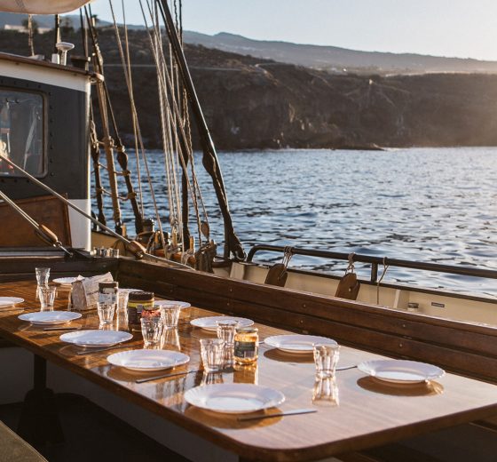 Dining on deck on Twister in the Canary Islands