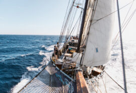 Twister schooner underway from bowsprit sailing