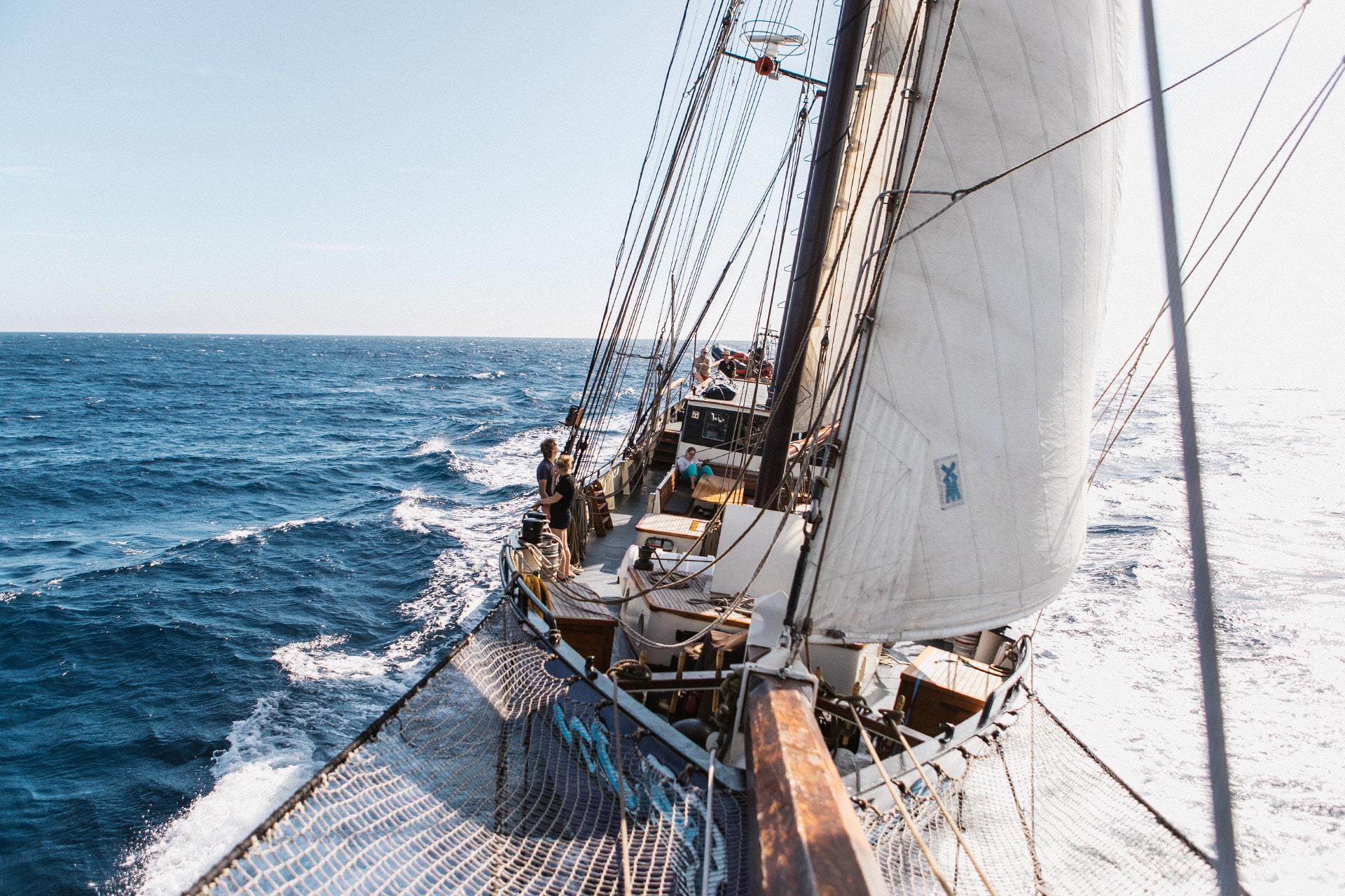 Twister schooner underway from bowsprit sailing