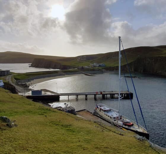 Valiente anchored in Fair Isle, Shetland, Scotland