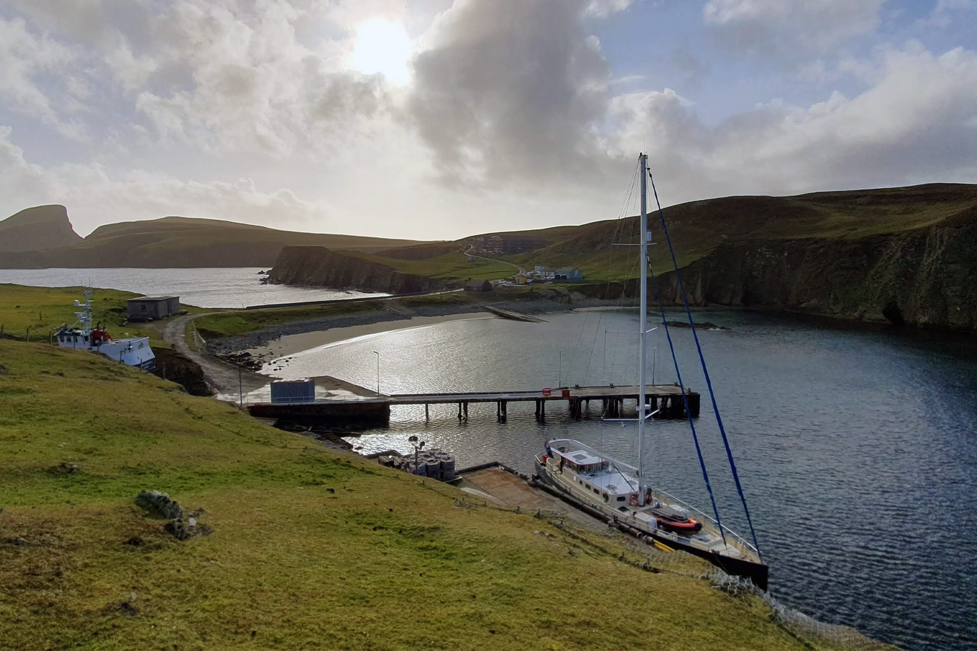 Valiente anchored in Fair Isle, Shetland, Scotland