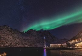 Valiente anchored with Northern Lights, Norway