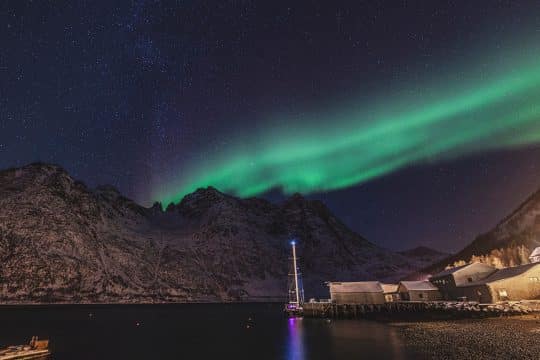 Valiente anchored with Northern Lights, Norway