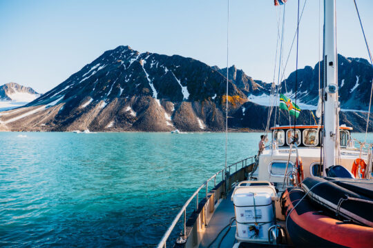 Valiente onboard on deck view of Svalbard in summer
