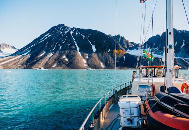 Valiente onboard on deck view of Svalbard in summer
