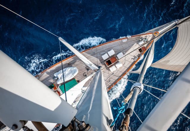 View from mast of Kairos underway