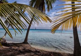 View of Tecla anchored Tuamotu islands French Polynesia