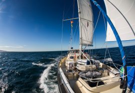 View of deck on Valiente in full sail