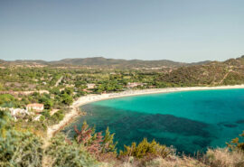 View of beach at Cagliari, Southern Sardinia, Italy