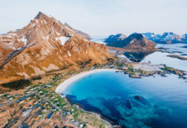 View of mountain in Lofoten islands summer