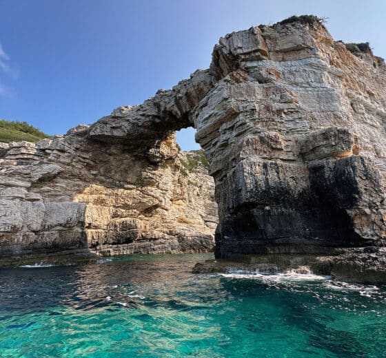 View of sea caves in Ionian Sea, Corfu, Greece