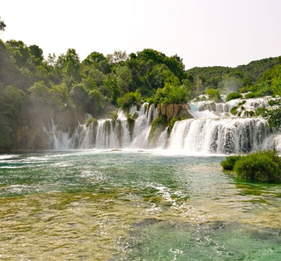 View over Krka Waterfalls in Skradin, Croatia
