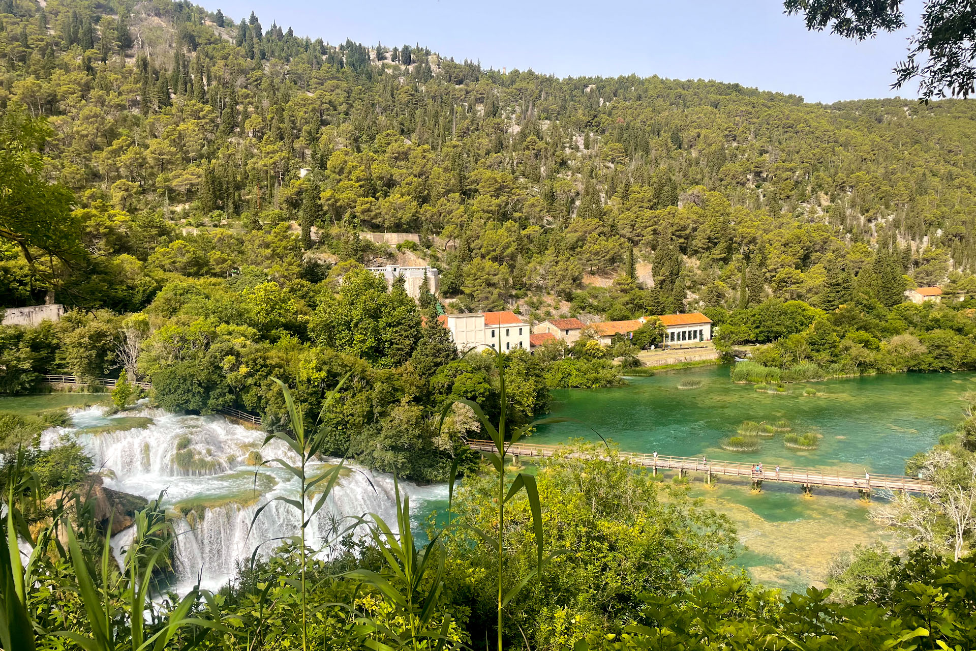 View overlooking Krka Waterfalls Skradin Croatia