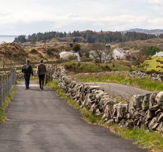 Walking the three distilleries whisky trail between Ardberg and Port Ellen on the isle of Islay, Inner Hebrides, Scotland