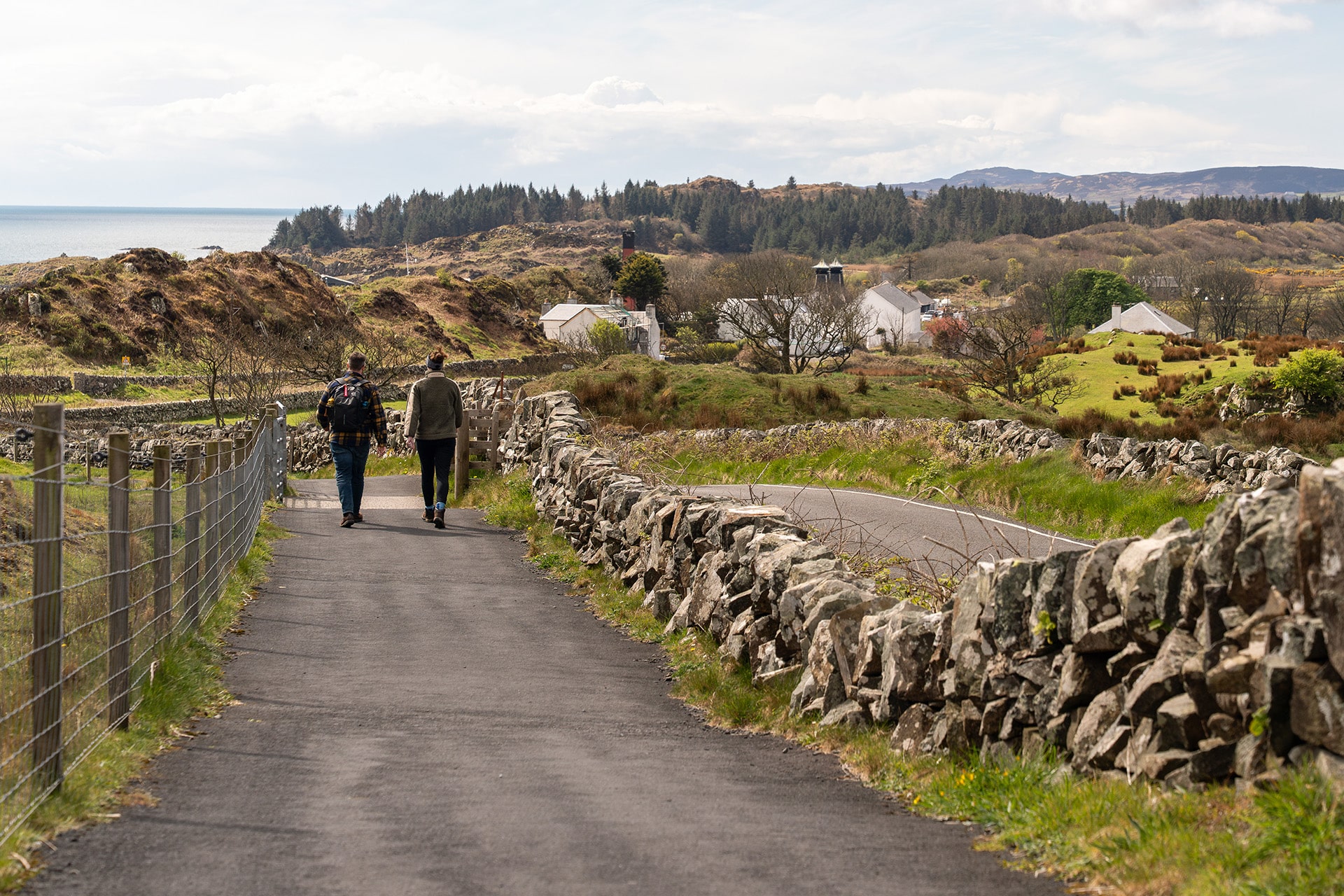 Walking the three distilleries whisky trail between Ardberg and Port Ellen on the isle of Islay, Inner Hebrides, Scotland