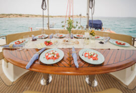 Zorba Cat lunch on deck