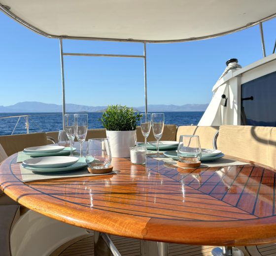 Zorba Catamaran outdoor dining area in Greece