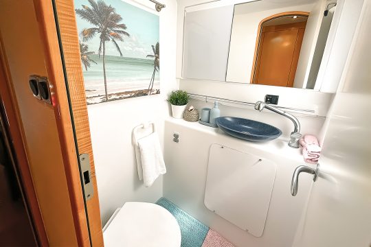 Zorba catamaran head onboard interior bathroom