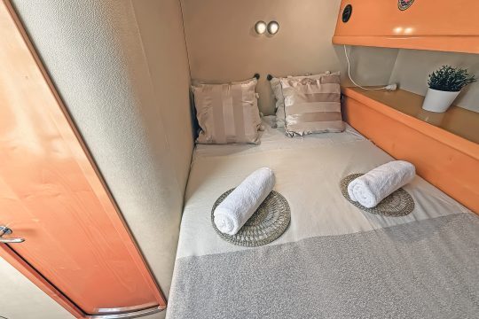 Zorba catamaran interior double cabin onboard