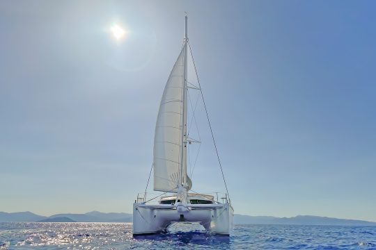 Zorba catamaran sailing in Greece sunshine