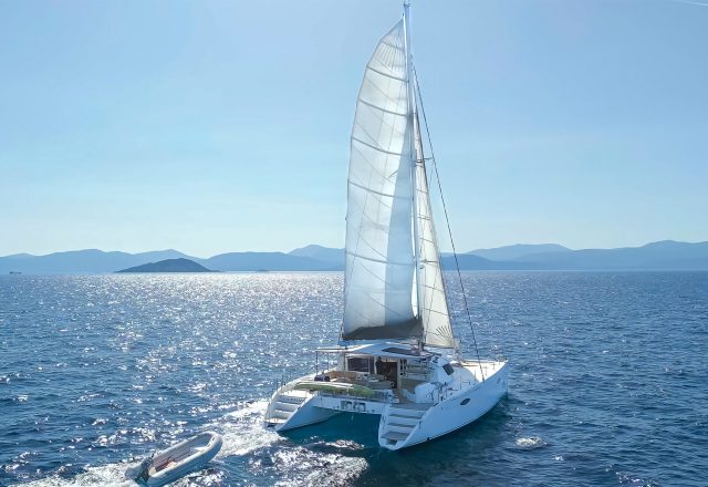 Catamaran Sailing From Naxos Clyclades to Aegina Saronic Islands