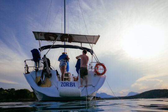 Zorba transom guests swimming