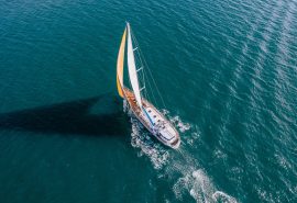 Zuza expedition yacht underway from above