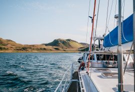 Zuza onboard with Mull in background Scotland