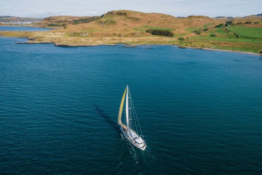 Zuza sailing off coast of Mull, Hebrides, Scotland